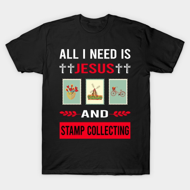 I Need Jesus And Stamp Collecting Stamps Philately Philatelist T-Shirt by Bourguignon Aror